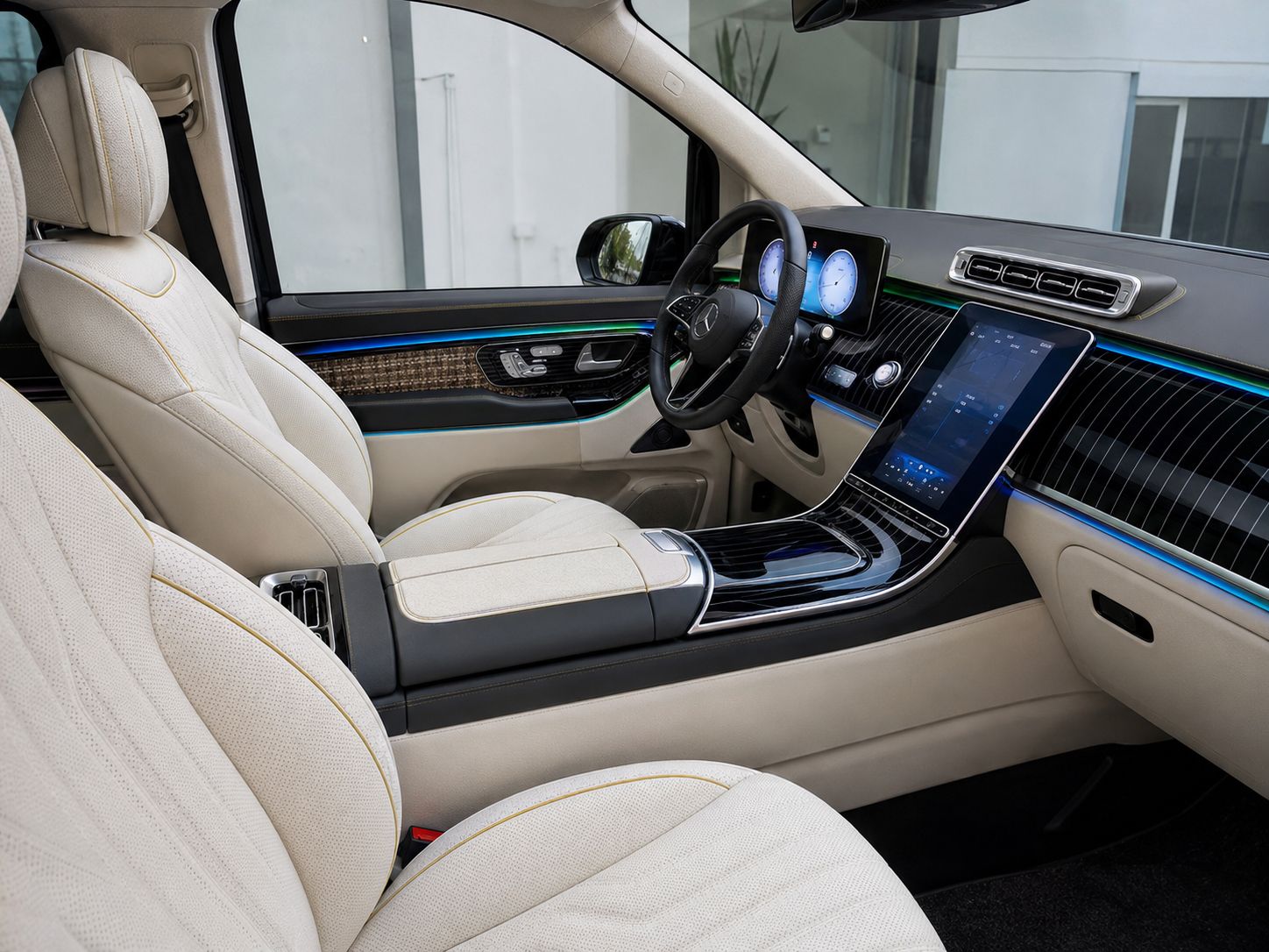 Custom Mercedes-Benz V250 leather interior with ambient lighting