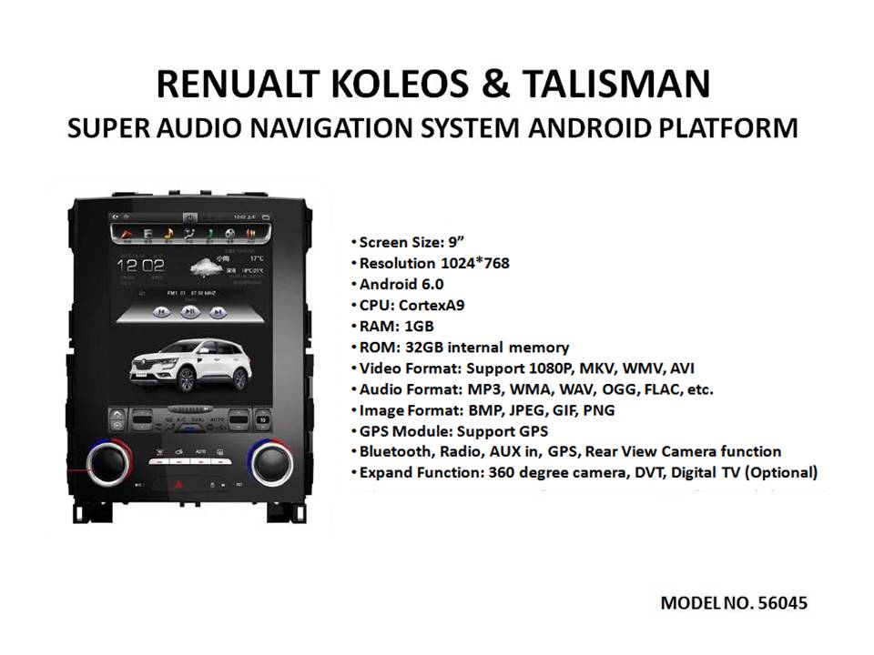 56045-9" ANDROID AVN FOR RENAULT KOLEOS AND TALISMAN**